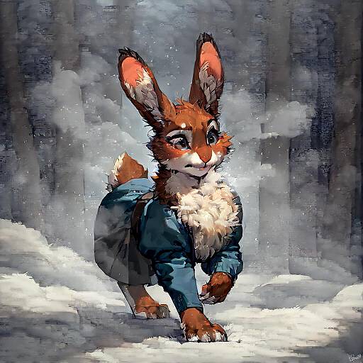 Fluffy Rabbit in Winter Forest
