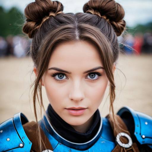 Young Woman in Blue Armor Cosplay