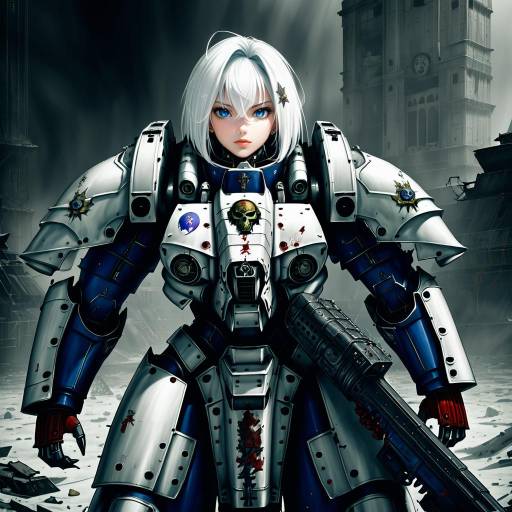 Illustration of Adepta sororitas, warhammer 40k in the style of Yuusuke-kun