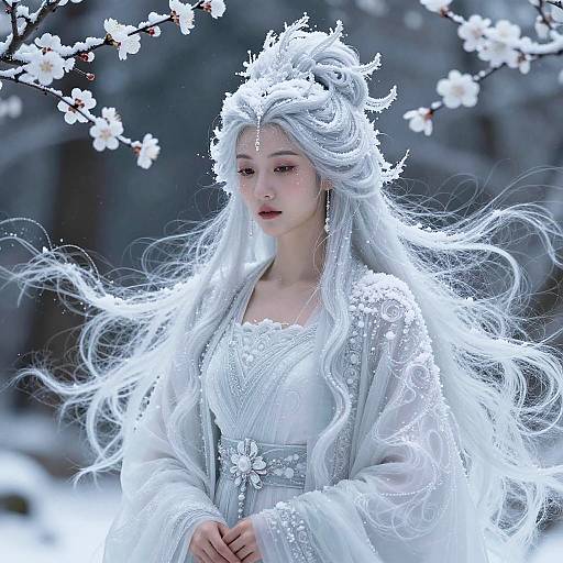 Majestic Snow Deity with Frozen Blossoms