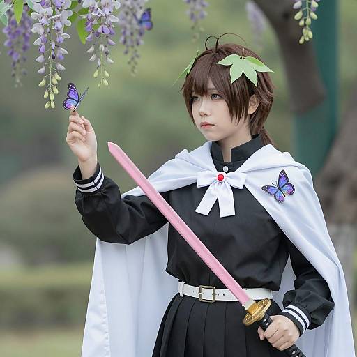 Japanese Cosplayer with Pink Katana and Purple Butterflies