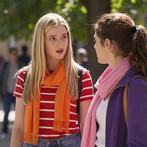 Surprised Blonde and Curious Friend Outdoors