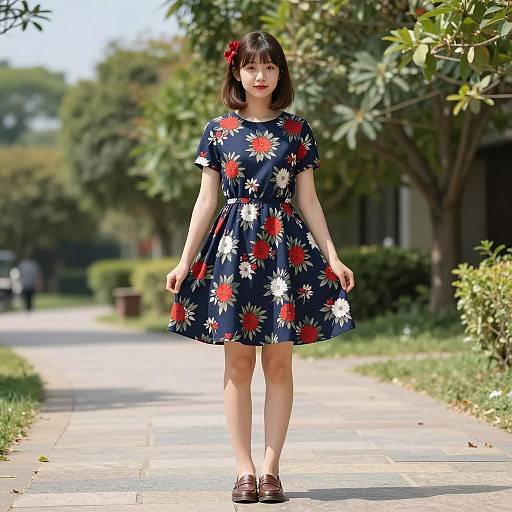 Sunny Floral Outfit Portrait of Girl