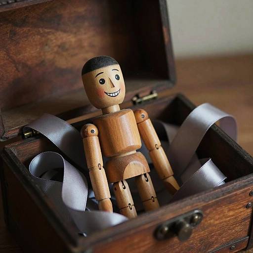 Vintage Wooden Marionette in Toy Chest