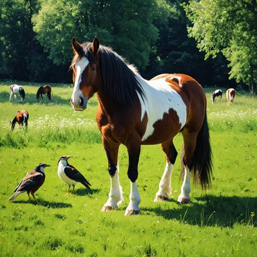 Sunlit Meadow with Feathered Clydesdale Sunlit Meadow with Feathered Clydesdale
