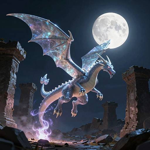 Ghost Dragon Pokémon Over Ancient Ruins