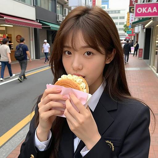 Urban Scene with Schoolgirl and Pastry