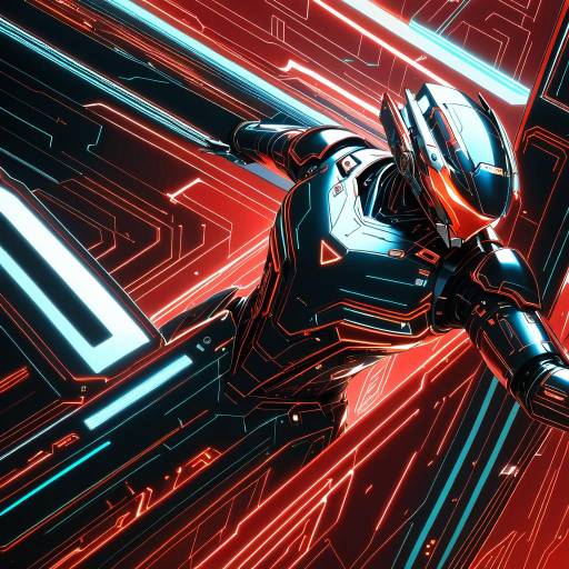 Futuristic Robot with Wrench on Red Background Futuristic Robot with Wrench on Red Background