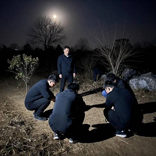 Moonlit Vigil: Men in the Darkness