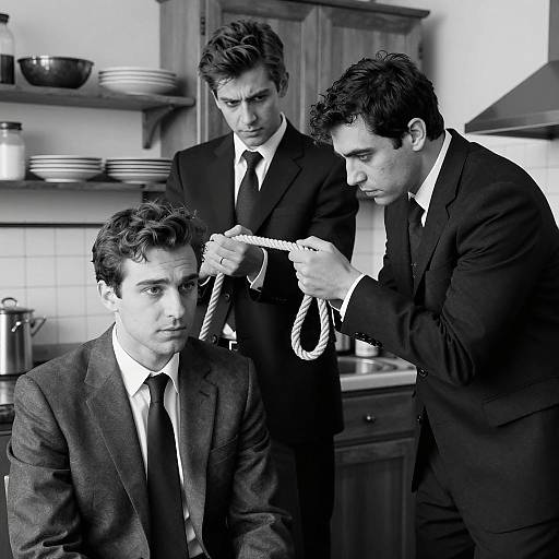 Dramatic Kitchen Scene in Black and White