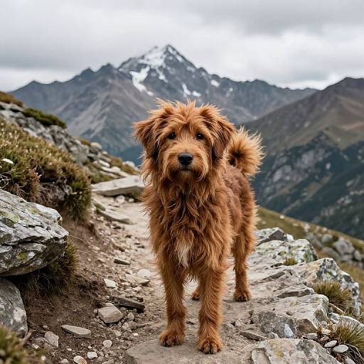 Hairy Brown Dog on Mountain Trail