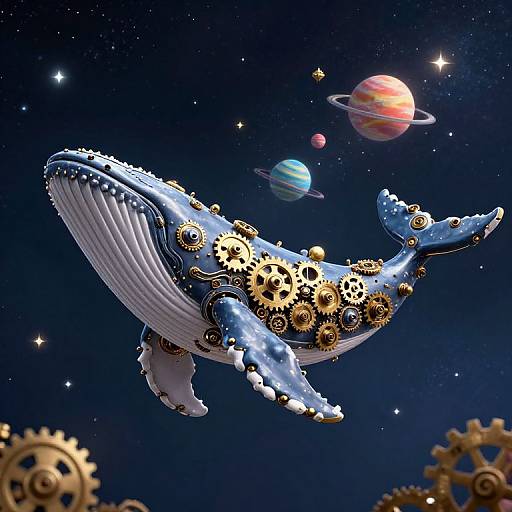 Steampunk Mechanical Whale in Cosmos