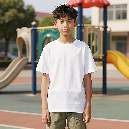 Layered Undercut Boy in Playground