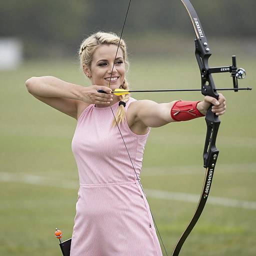 Woman Aiming Bow and Arrow Outdoors