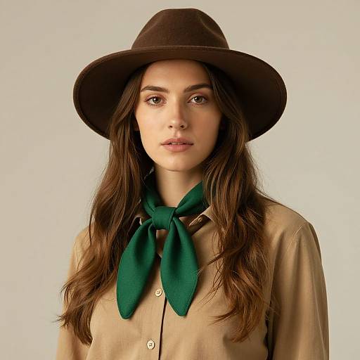 Woman with Brown Hat and Scarf