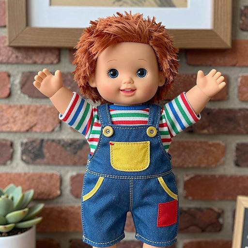 Cheerful Doll Against Brick Wall