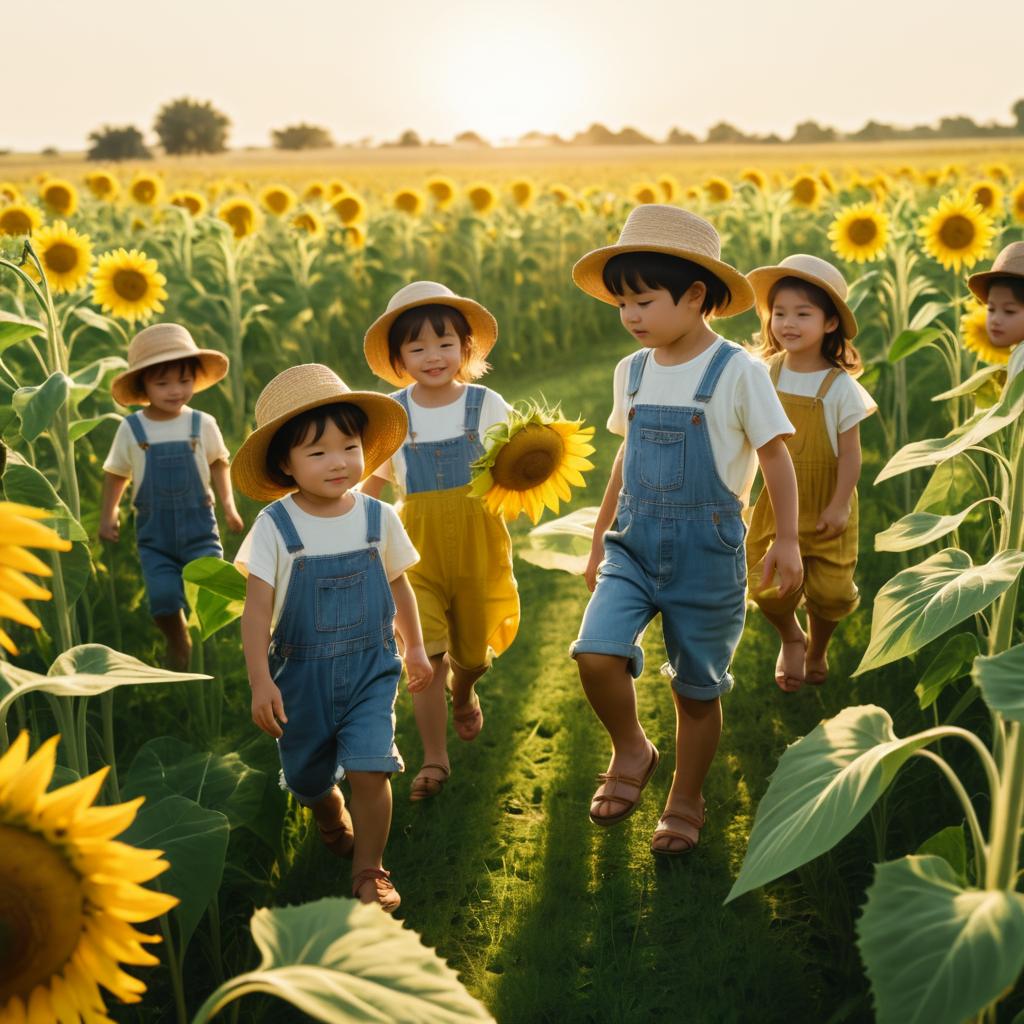 Children Playing in Sunflower Field