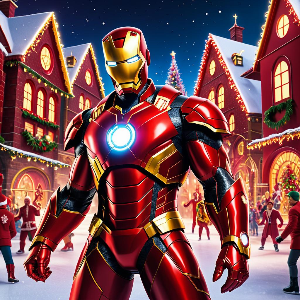 Iron Man as Satan in a Festive Winter Village