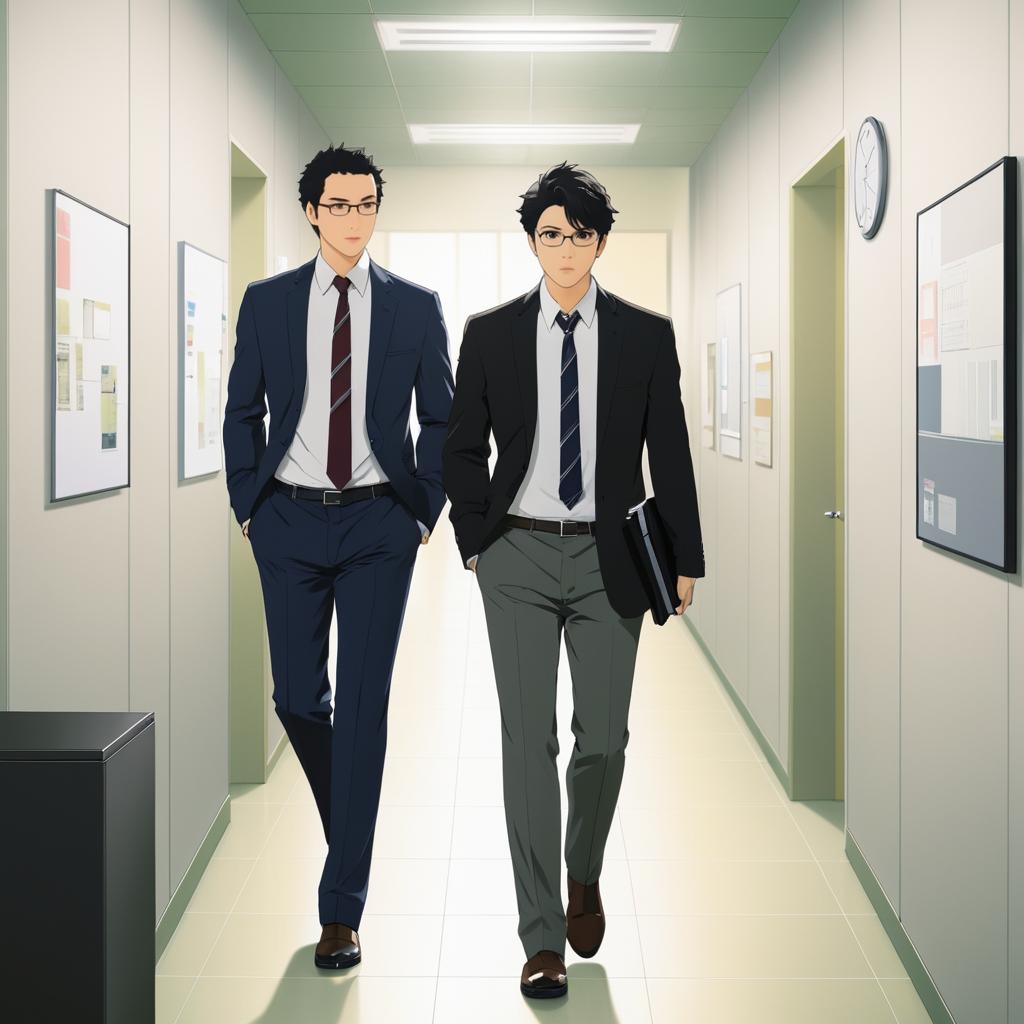 Nostalgic Office Tension in Anime Style