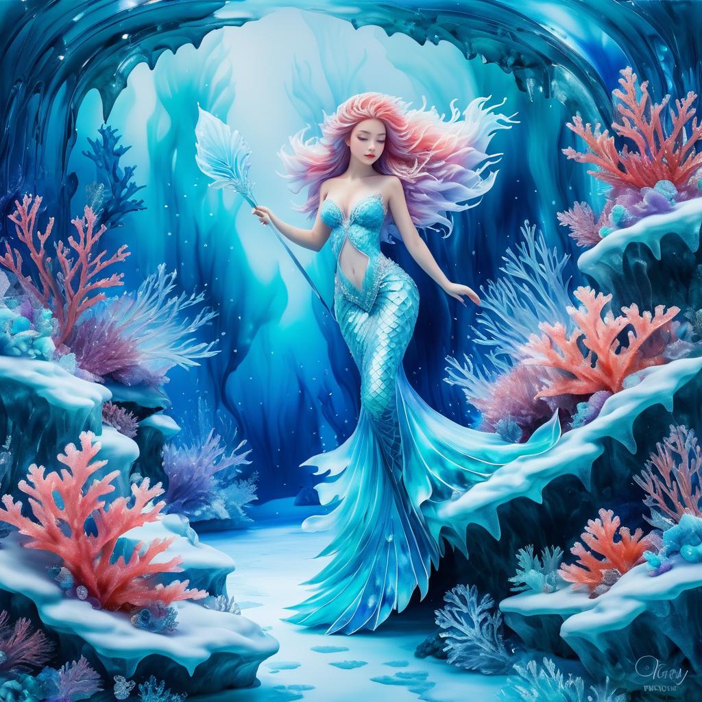 Frosty Mermaid in Icy Coral Reef