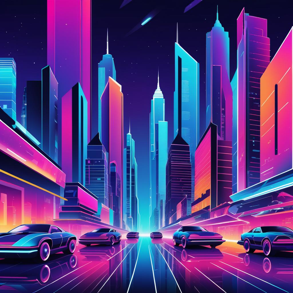 Vibrant Futuristic Cityscape Clipart Design