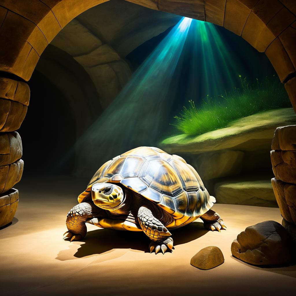 Renaissance Tortoise in a Mystical Cave