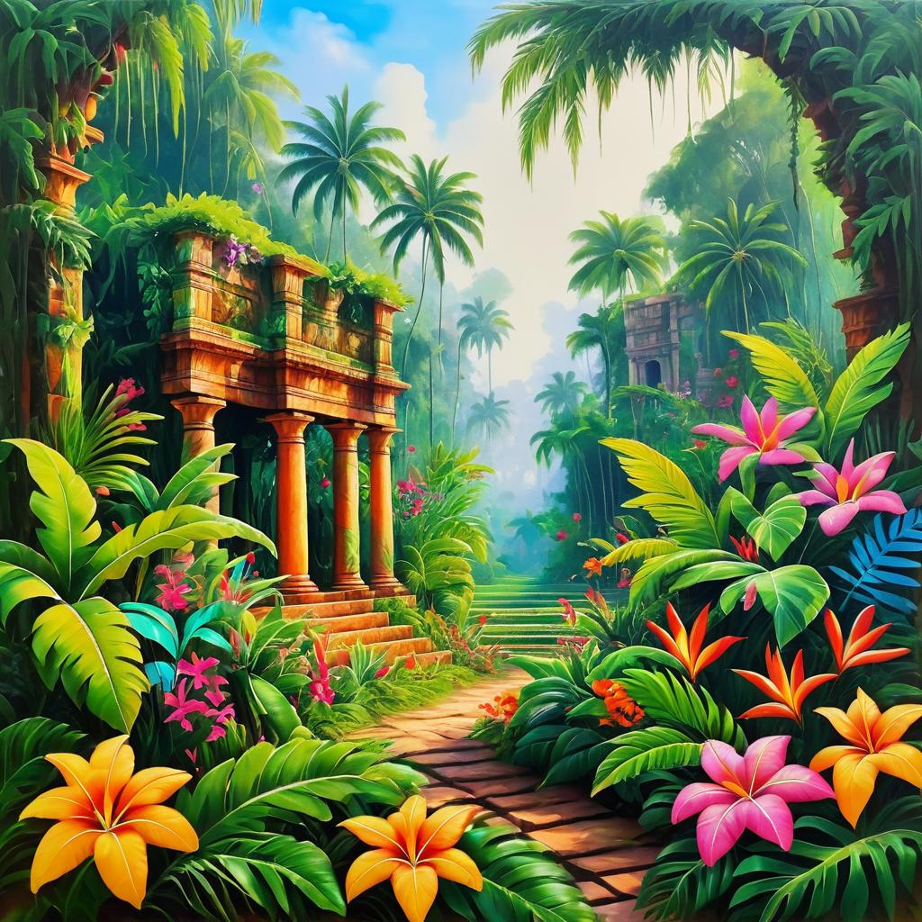 Vibrant Jungle with Floral Border Artwork