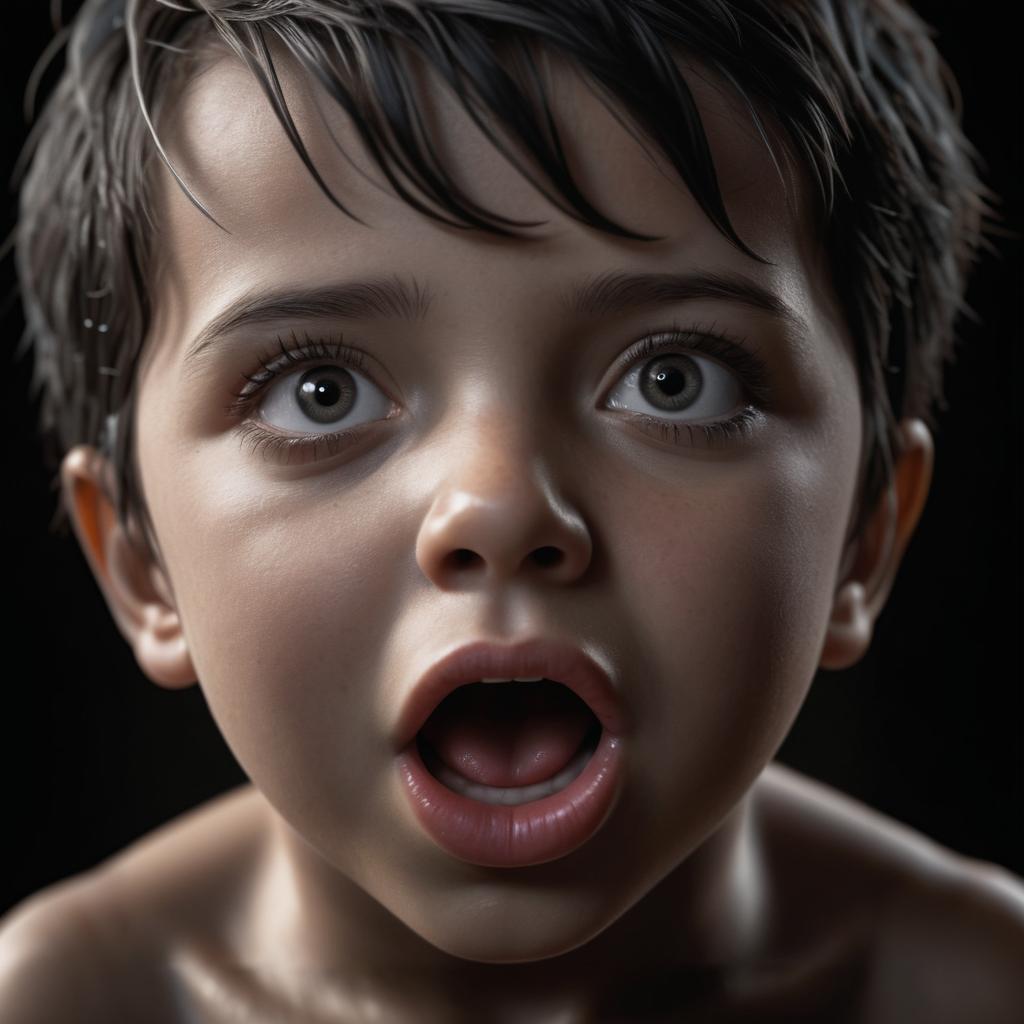 Eerie Portrait of a Boy with Black Eyes