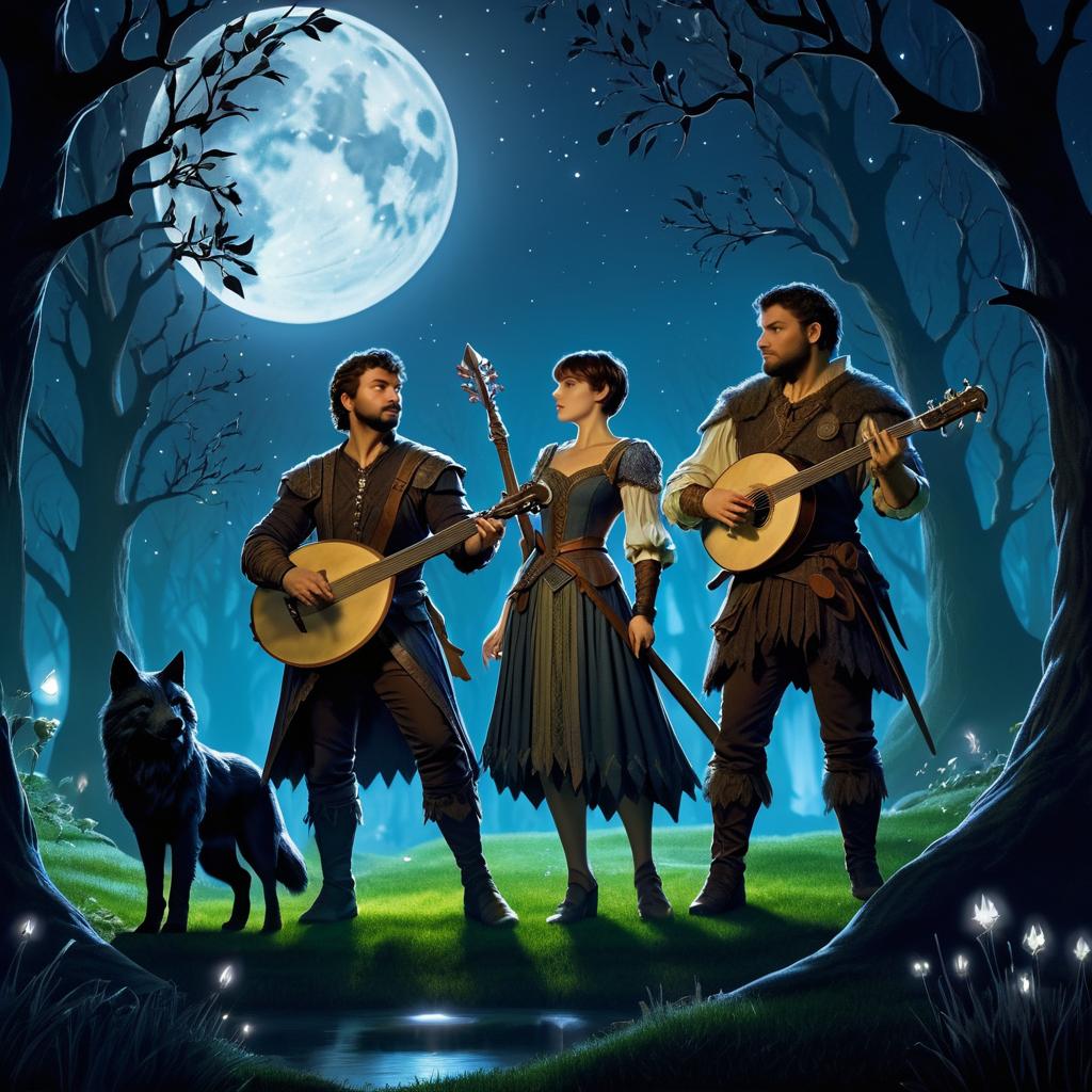 Enchanted D&D Scene with Werewolf and Bard