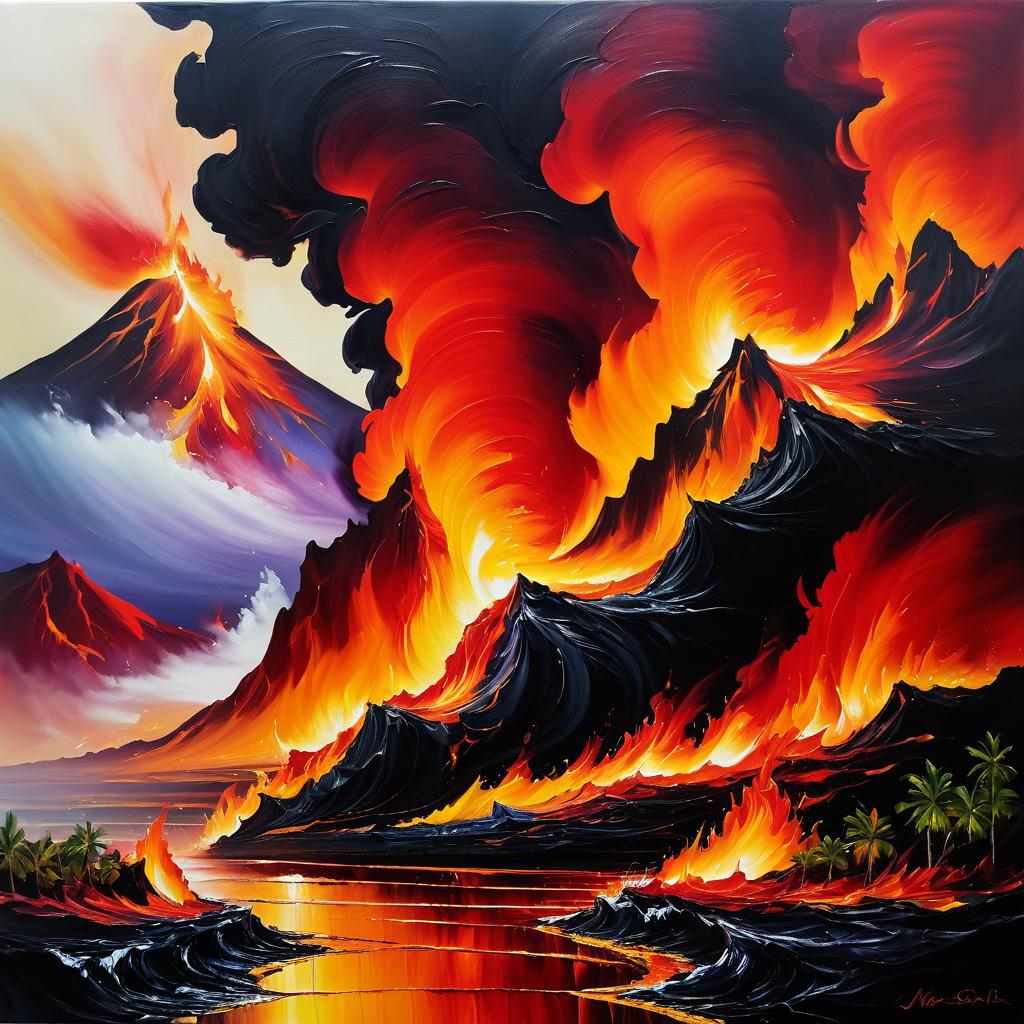 Volcanic Fury: An Oil Painting Experience