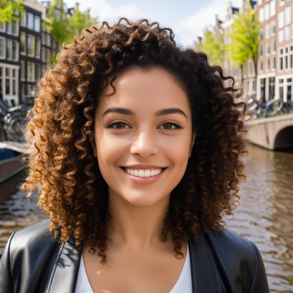 Joyful Woman by Amsterdam Canal