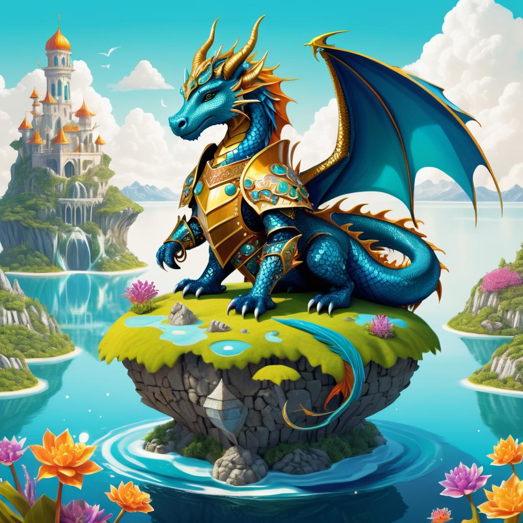 Whimsical Dragon Knight on a Floating Island