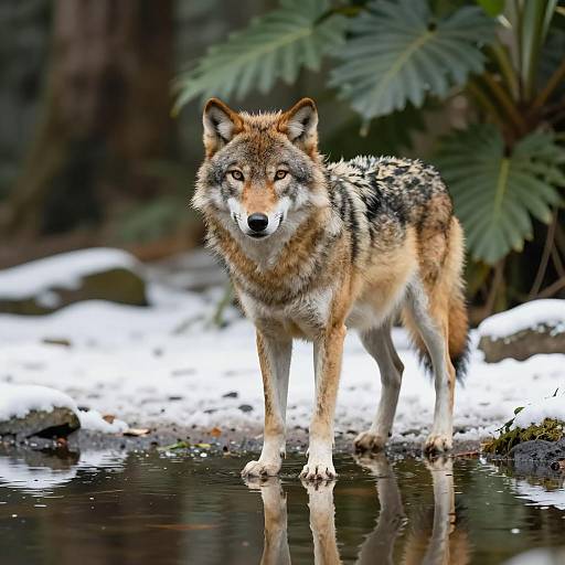 Realistic Wolf in snow-covered Nature Scene