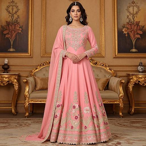 Elegant Woman in Pink Bridal Dress