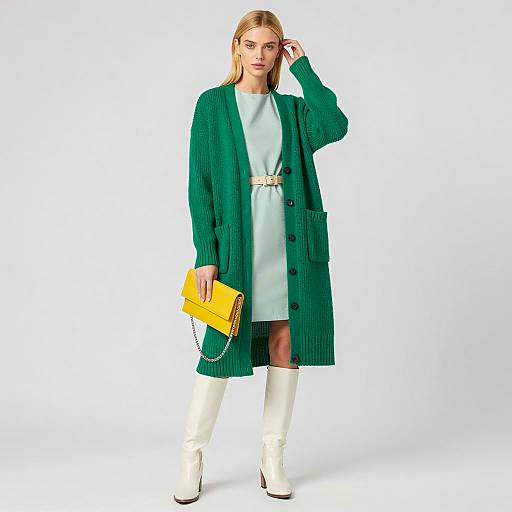 Stylish Blonde Woman in Green Outfit