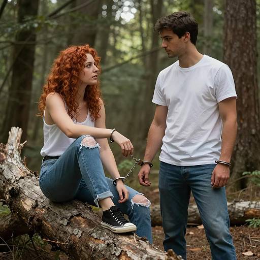 Handcuffed Couple in Forest