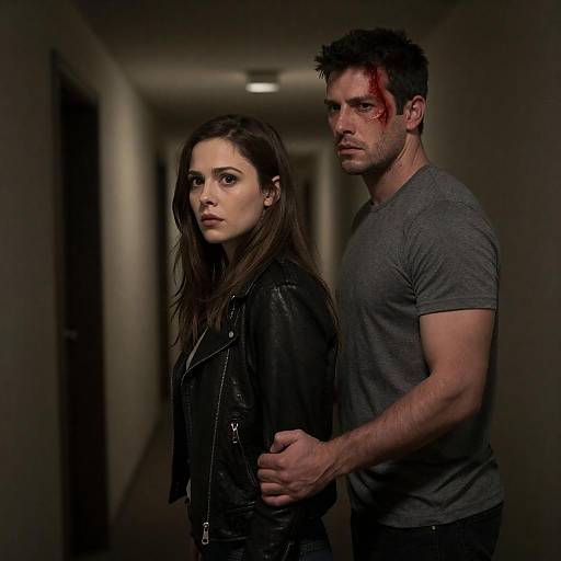 Tense Encounter in a Dim Hallway