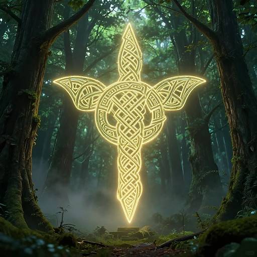Glowing Celtic Triquetra Symbol in Forest