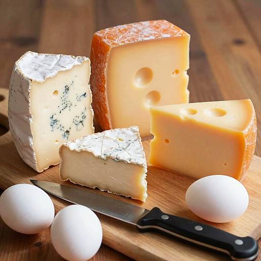 Close-Up of Cheeses and Eggs