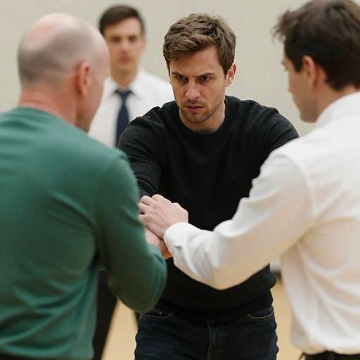 Tense Indoor Confrontation with Four Men