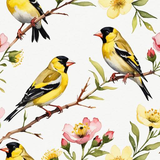 Watercolor Goldfinches with Floral Accents