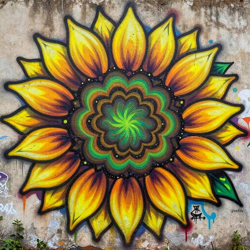 Psychedelic Sunflower Graffiti Art