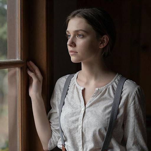 Young Woman Standing by Window in Soft Natural Light