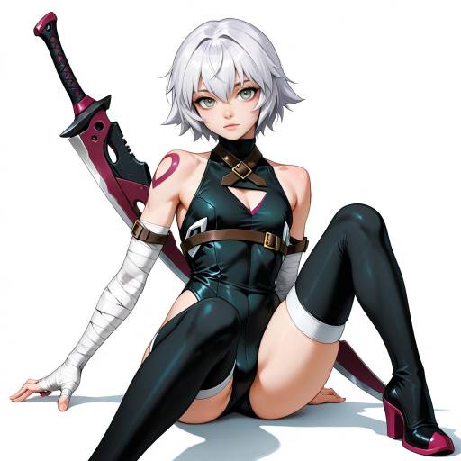 Scarred Girl with Green Eyes and Weapon