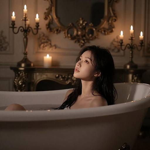 Young woman in candlelit vintage bathtub