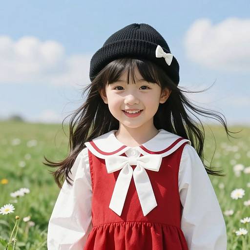 Cheerful Girl in Sunny Meadow