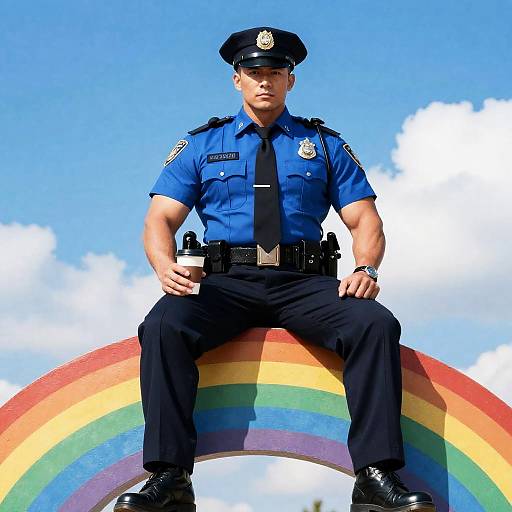 Police Officer Relaxing on a Rainbow