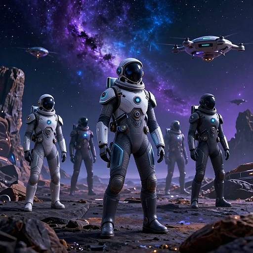 Futuristic Space Explorers on Alien Planet