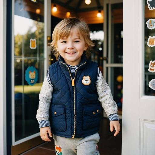 Smiling Toddler Boy in Navy Quilted Vest