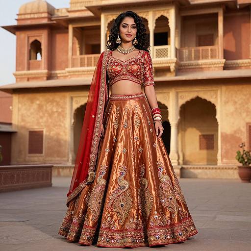 Glamorous Bollywood Model in Copper Lehenga